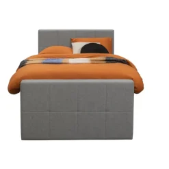 Leen Bakker Boxspring met voetbord Liv geblokt - lichtgrijs - 120x200 cm - vierkante poot Clearance