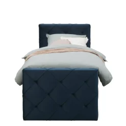 Leen Bakker Boxspring met voetbord Liv geruit - blauw - 90x200 cm - slanke poot Sale