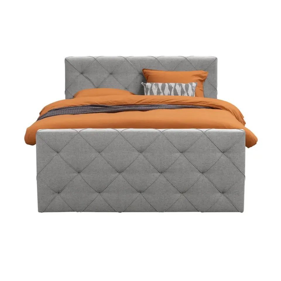 Leen Bakker Boxspring met voetbord Liv geruit - lichtgrijs - 160x200 cm - vierkante poot Discount