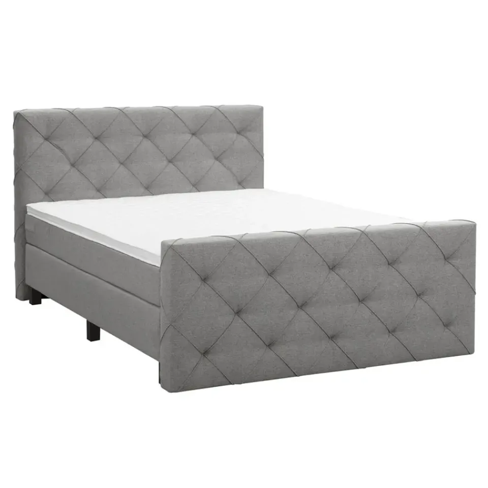Leen Bakker Boxspring met voetbord Liv geruit - lichtgrijs - 160x200 cm - vierkante poot Discount