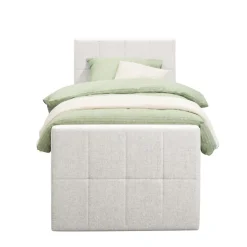Leen Bakker Boxspring met voetbord Liv geblokt - ecru - 90x200 cm - slanke poot Discount