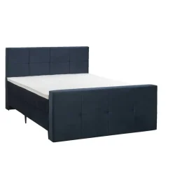 Leen Bakker Boxspring met voetbord Liv geblokt - blauw - 160x200 cm - slanke poot