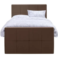 Leen Bakker Boxspring met voetbord Liv geblokt - bruin - 120x200 cm - vierkante poot Hot