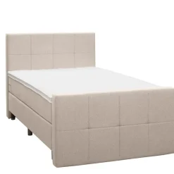 Leen Bakker Boxspring met voetbord Liv geblokt - beige - 120x200 cm - ronde poot Outlet