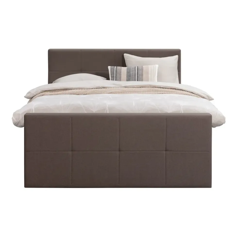 Leen Bakker Boxspring met voetbord Liv geblokt - donkerbruin - 160x200 cm - ronde poot Online