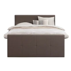 Leen Bakker Boxspring met voetbord Liv geblokt - donkerbruin - 140x200 cm - ronde poot Best