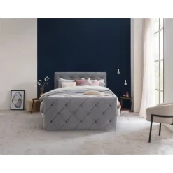 Leen Bakker Boxspring met voetbord Liv geruit - grijs - 120x200 cm - slanke poot Outlet