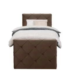 Leen Bakker Boxspring met voetbord Liv geruit - bruin - 90x200 cm - ronde poot Discount