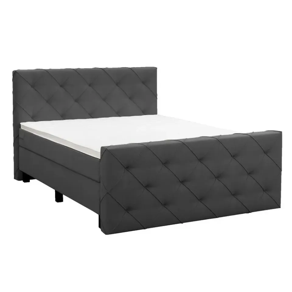 Leen Bakker Boxspring met voetbord Liv geruit - antraciet - 180x200 cm - vierkante poot Clearance