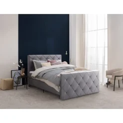 Leen Bakker Boxspring met voetbord Liv geruit - grijs - 120x200 cm - ronde poot New