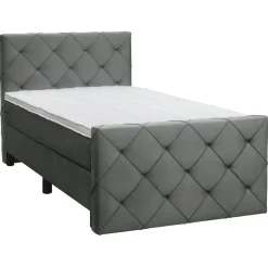 Leen Bakker Boxspring met voetbord Liv geruit - grijs - 120x200 cm - ronde poot New