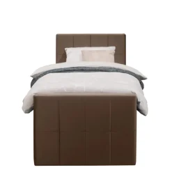 Leen Bakker Boxspring met voetbord Liv geblokt - bruin - 90x200 cm - vierkante poot Clearance