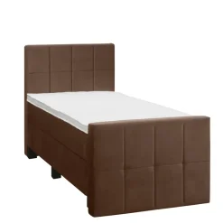 Leen Bakker Boxspring met voetbord Liv geblokt - bruin - 90x200 cm - vierkante poot Clearance