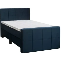 Leen Bakker Boxspring met voetbord Liv geblokt - blauw - 120x200 cm - vierkante poot Sale