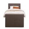 Leen Bakker Boxspring met voetbord Liv geblokt - donkerbruin - 90x200 cm - ronde poot New