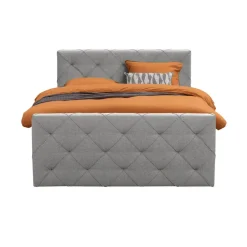 Leen Bakker Boxspring met voetbord Liv geruit - lichtgrijs - 160x200 cm - ronde poot Sale