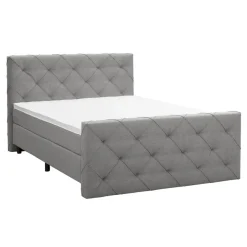 Leen Bakker Boxspring met voetbord Liv geruit - lichtgrijs - 160x200 cm - ronde poot Sale