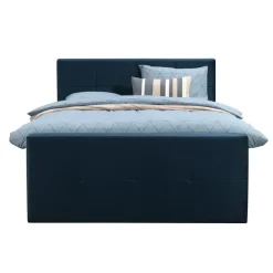 Leen Bakker Boxspring met voetbord Liv geblokt - blauw - 180x200 cm - slanke poot Sale