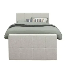 Leen Bakker Boxspring met voetbord Liv geblokt - ecru - 120x200 cm - slanke poot Sale