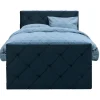 Leen Bakker Boxspring met voetbord Liv geruit - blauw - 120x200 cm - vierkante poot Online