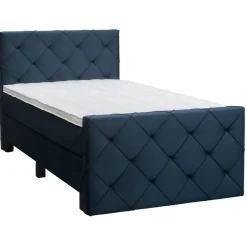 Leen Bakker Boxspring met voetbord Liv geruit - blauw - 120x200 cm - vierkante poot Online