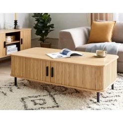 Beliani BRADLEY - Salontafel - Lichthout/Zwart - MDF Outlet