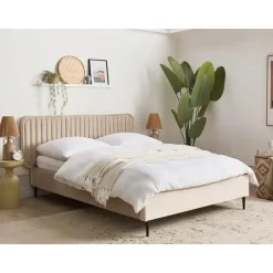 Beliani BRIN - Tweepersoonsbed - Taupe - 140 x 200 cm - Fluweel New