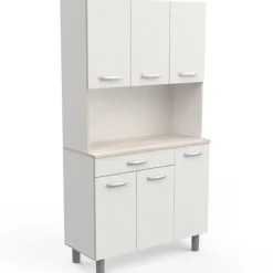 CBA Buffetkast Pavel 185cm hoog - mat wit/acacia met werkblad