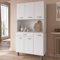 CBA Buffetkast Pavel 185cm hoog - mat wit/acacia met werkblad