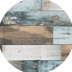 Merkloos Buiten tafelkleed/tafelzeil - blauw/hout print - D160 cm - rond Outlet