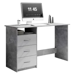 Emob Bureau Adriano 123cm met 3 lades - beton/wit Outlet
