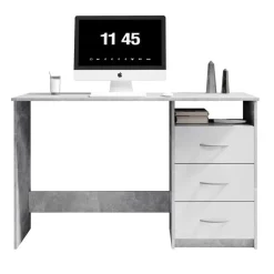 Emob Bureau Adriano 123cm met 3 lades - beton/wit Outlet