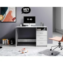 Emob Bureau Adriano 123cm met 3 lades - beton/wit Outlet