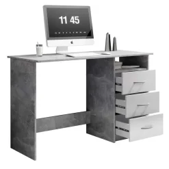 Emob Bureau Adriano 123cm met 3 lades - beton/wit Outlet