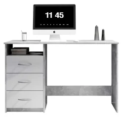 Emob Bureau Adriano 123cm met 3 lades - beton/wit Outlet