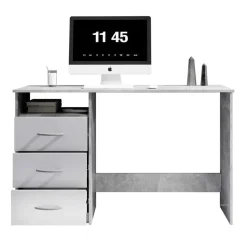 Emob Bureau Adriano 123cm met 3 lades - beton/wit Outlet