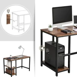 Vasagle Bureau Fabrice 120cm 2 legplanken - rustiek bruin/zwart Discount