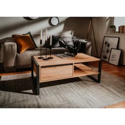 Calicosy - Salontafel DENVER - Handgemaakt eiken / grijs - 40x100x55 cm Sale