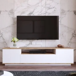 Calicosy - TV-Meubel FR7-AA - Handgemaakt eiken / wit - 44,6x180x44,5 cm Online