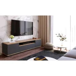 Calicosy - TV-Meubel FR7-AA - Handgemaakt eiken / grijs - 44,6x180x44,5 cm Online