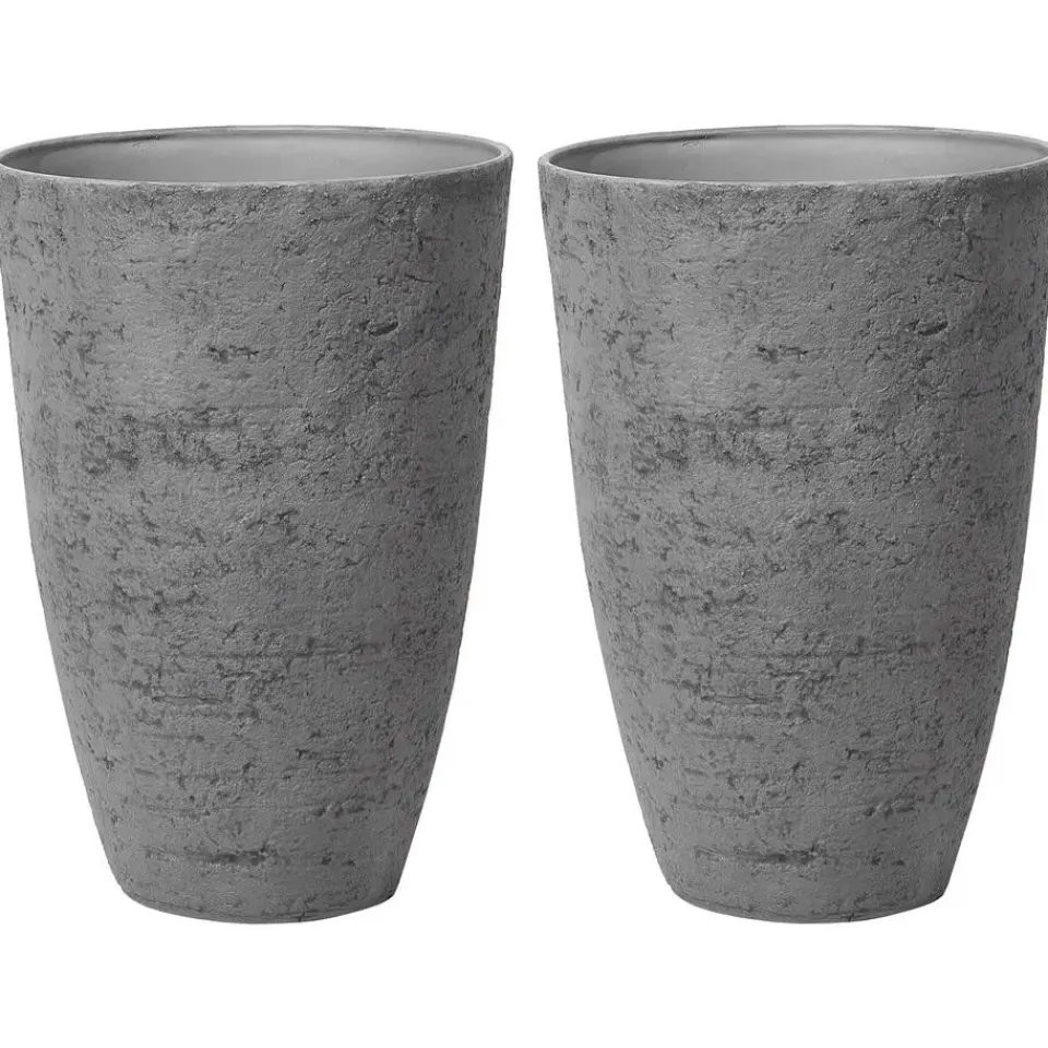 Beliani CAMIA - Bloempot set van 2 L - Grijs - Stenenmix New