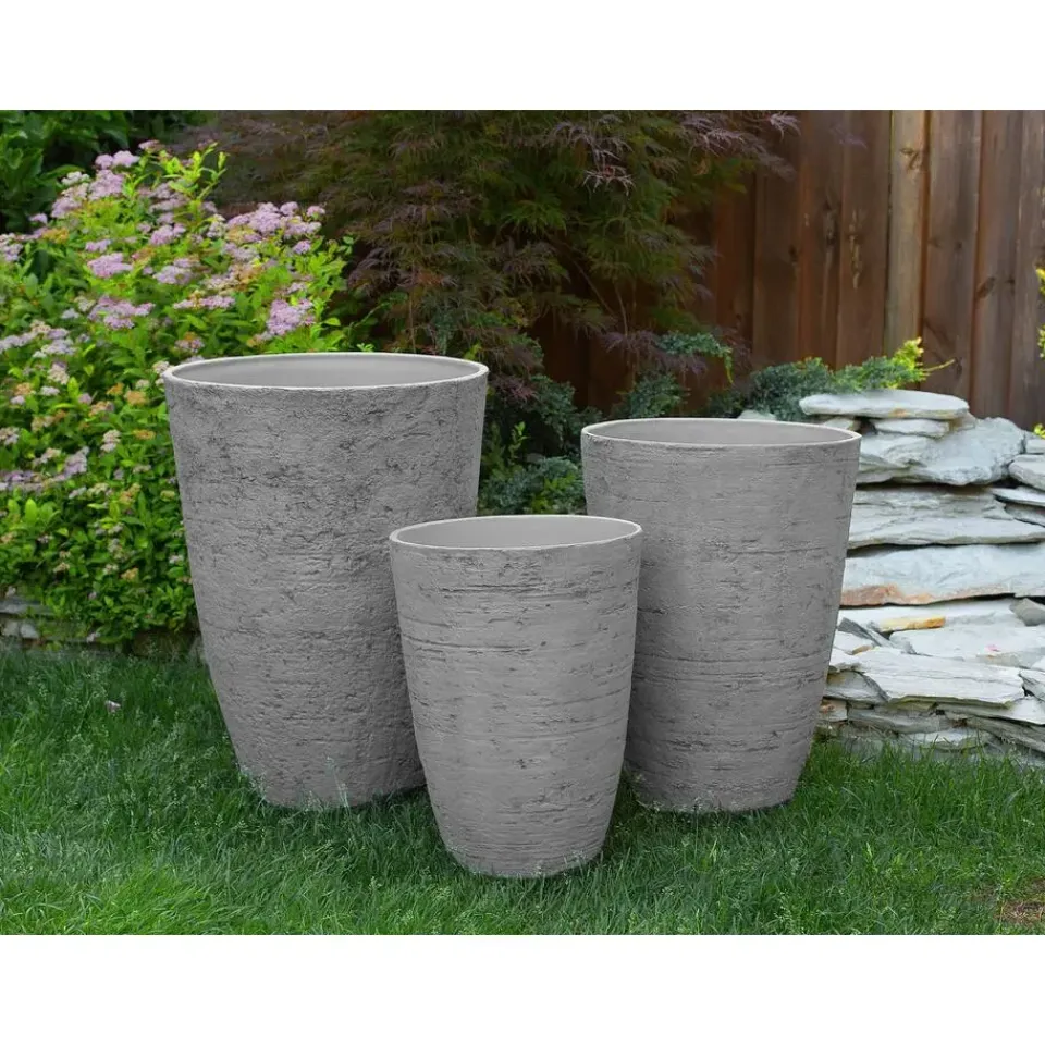 Beliani CAMIA - Bloempot set van 2 L - Grijs - Stenenmix New