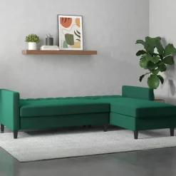 Dorel Home Celine - 3-zits hoekslaapbank met opbergruimte in donkergroen fluweel Sale