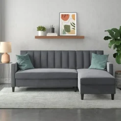 Dorel Home Celine - 3-zits hoekslaapbank in antraciet fluweel Sale