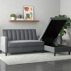 Dorel Home Celine - 3-zits hoekslaapbank in antraciet fluweel Sale