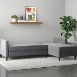 Dorel Home Celine - 3-zits hoekslaapbank in antraciet fluweel Sale