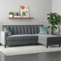 Dorel Home Celine - 3-zits hoekslaapbank in antraciet fluweel Sale