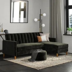 Dorel Home Celine - 3-zits hoekslaapbank in zwart fluweel