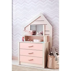 Leen Bakker Cento Pink commode ladekast huisje met spiegel meisjeskamer Outlet