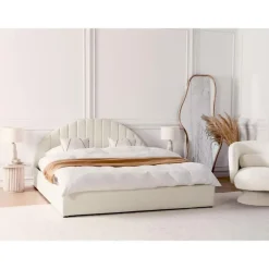 Beliani CHADENET - Tweepersoonsbed - Gebroken wit - 180 x 200 cm - Bouclé Online